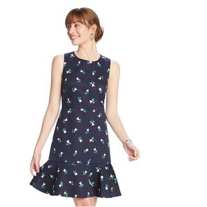 Draper James Roslyn‎ Sheath navy floral Ruffle sleeveless dress Size 8. EUC.